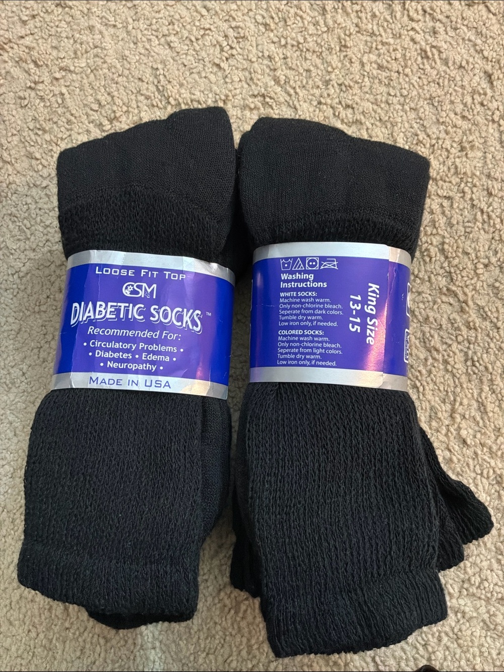 Dansko Black Loose Fit Diabetic Crew Socks - Pack of 2 - Picture 3 of 3